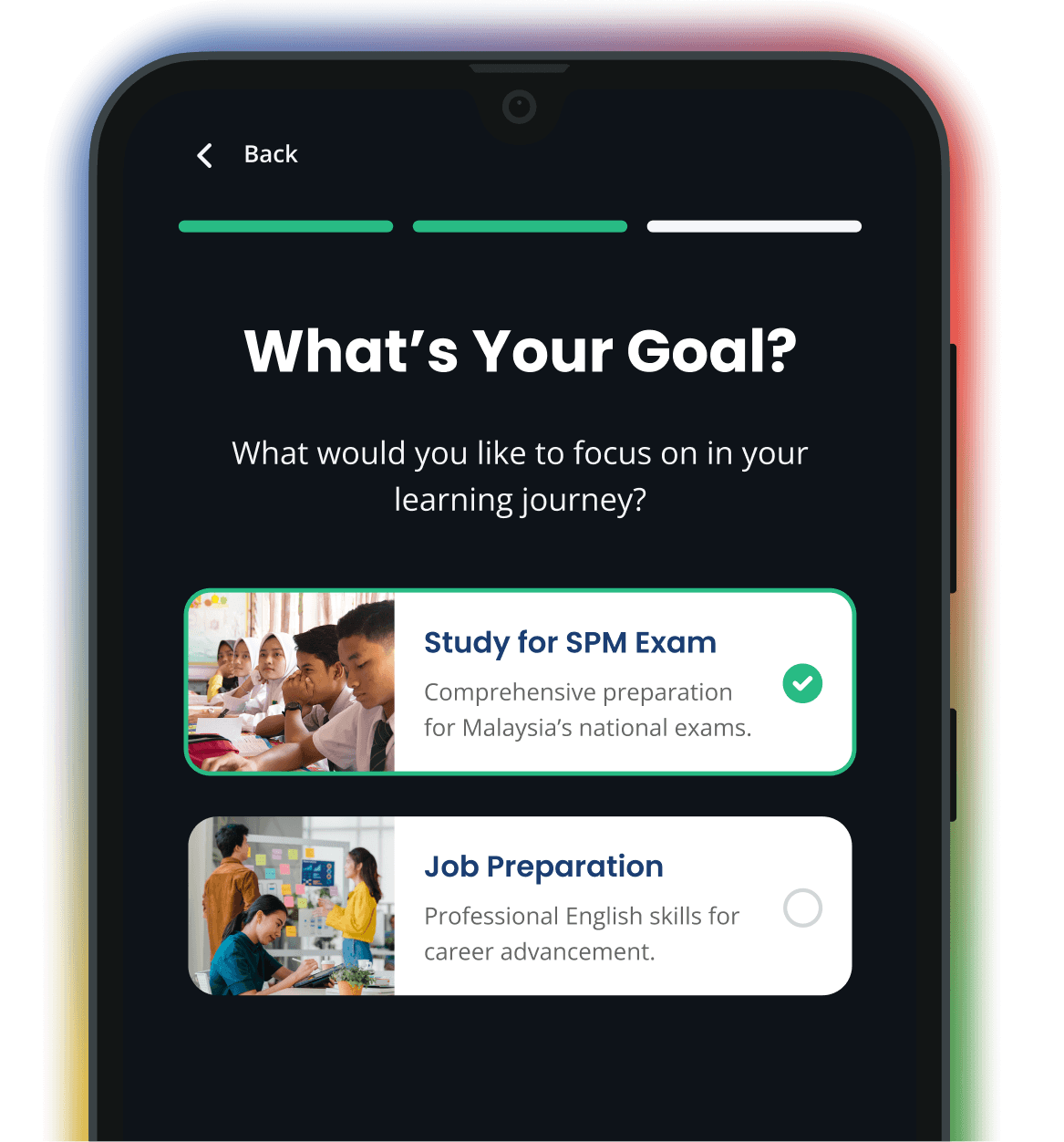 Pratonton apl SOLS edu ACE pada telefon